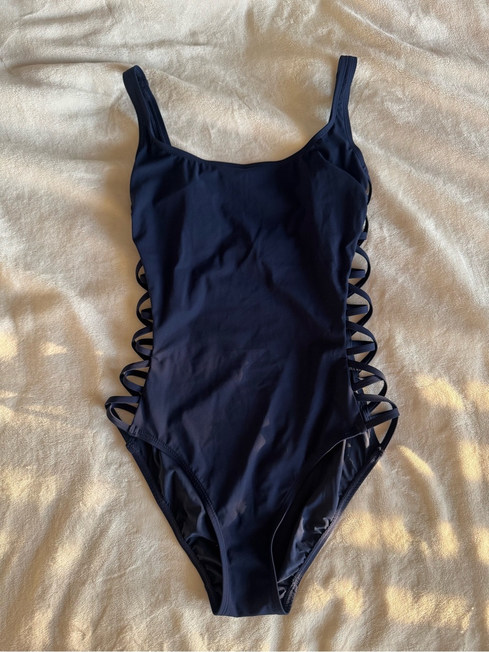 Tory Burch Navy Lattice Cutout One Piece Swimsuit XS